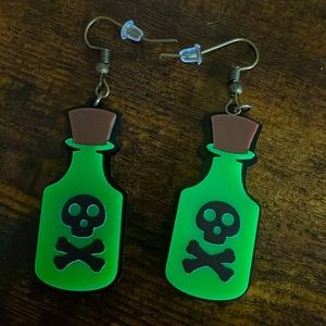 Poison Bottle Potion Earrings Dangle Green Halloween Goth Grunge Villain Jewelry